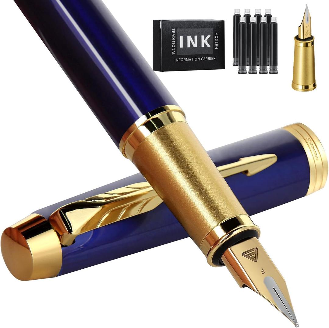 Fountain Pen,luxury pens,Fine point smooth writing pens for journaling fancy pens with Gift Case 10 black ink cartridges an ink converte nice pens writer giftsBule (Blue)
