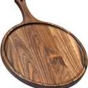 Round American Dark Walnut Wood Cutting and Serving Board with Handle - Charcuterie Wooden Board - Stylish Versatility for Your Kitchen - 17x13x0.8 in - Woodie Poppins (Large)