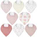 Muslin Baby Bibs 8 Pack, Baby Bandana Drool Bib for Drooling and Teething, Cotton Soft Absorbent for Girls Boys Spring Impression (Pink Floral)