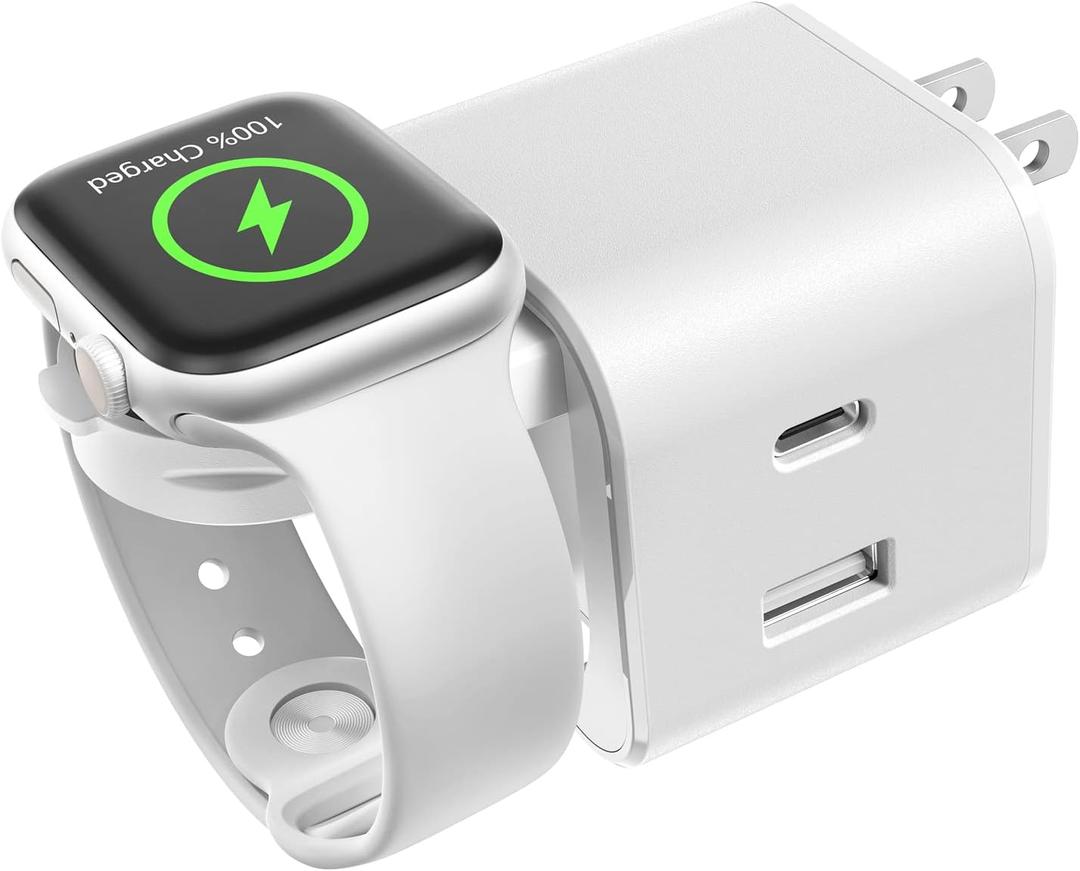 BeaSaf 36W for Apple Charging Block with Built-in Watch Charger, Foldable PD Fast Charger Block for iPhone, Dual Ports Wall Charger Compatible with Apple Watch iPhone AirPods (White)