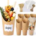 50 Sets 12 oz Charcuterie Cups, 100 Picks + 50 Bags + 50 Labels, Disposable Charcuterie Cups with Sticks and Bags, Brown Paper Snack Cup Disposable French Fry Cup for Parties, Catering