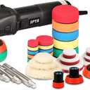 SPTA Mini Polishing Machine Buffer Rotary Polisher Auto Detailing Superpolish with 27Pcs Detail Polishing Pad Mix Size Kit Buffing Pad and 75mm ,100mm,140mm M14 Thread Extension shaft