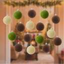 16 Pcs Christmas Ceiling Hanging Decorations Large Christmas Ball Ornaments Flocked Velvet Balls, Brown Beige Green Neutral 2.4 Inches Shatterproof DIY with Hook and Fishing Line for Wall Tree Garland