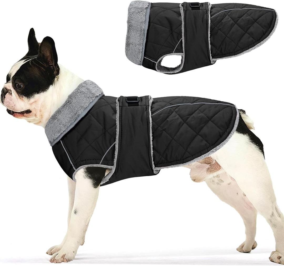 Dog Coat, Warm Dog Winter Coat for Medium Dogs, Waterproof Jacket with Adjustable Buckle & Velcro, Reflective Turtleneck Cold Weather Coats, Pet Fleece Vest Snow Jacket (Black, S)