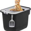 IRIS USA Cat Litter Box, Top Entry with Scoop, Large Cat Enclosure, Kitty Box, with Litter Catching Lid, Black/Gray