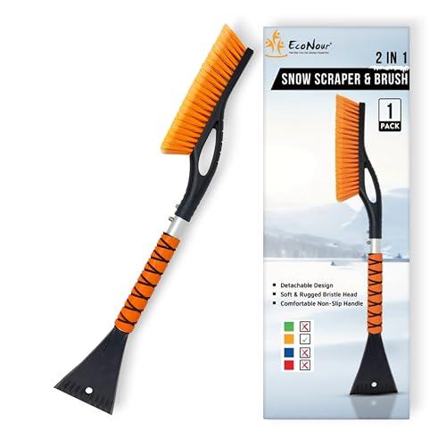 EcoNour 27" Aluminum Ice Scrapers for Car Windshield | Car Window Scraper and Snow Brush with Ergonomic Foam Grip Winter Accessories (Orange)