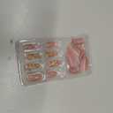 Floral Press on Nails Medium Almond Fake Nails Bare Powder Gilded Flowers Pearls Designs Nails Press ons Gel Acrylic Glue on Nails Medium Length Flowers Gold Lines Stick on Nail for Women 24Pcs