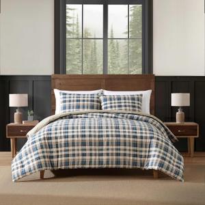 Eddie Bauer - Queen Comforter Set, Reversible Cotton Bedding with Matching Shams, Home Decor for All Seasons (Port Gamble Blue, Queen)