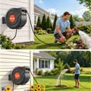 130FT Retractable Garden Hose Reel 1/2 Inch, Heavy Duty Wall Mounted Water Hose with Metal Bracket, Auto-Lock, Slow Return, 180° Swivel & 9-Pattern Spray Nozzle, UV Resistant Outdoor