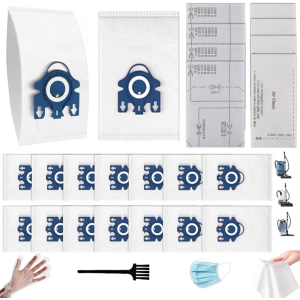 16 Packs 3D Airclean Bags Replacement for Miele GN Vacuum Cleaner Bags for Miele Classic C2 C3 S2 S5 S8 S400 Series Canister Vacuum Bags with Motor Protection Filters, AirClean Filters