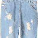 AvaCostume Women's Adjustable Strap Ripped Denim Overalls (Light Blue)