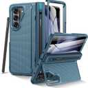 VEGO for Z-Fold-5-Case: with S Pen Holder [Hinge Protection] [Front Screen Protector][Invisible Kickstand] Heavy Duty Anti-Slip Shockproof Portective Cover for Samsung Galaxy Z fold 5 Case -Blue