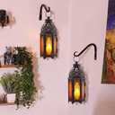 Moroccan Lanterns Decorative Indoor & Outdoor, 11 Medium Size Vintage Metal Hanging&Tabletop Candle Holder Decor, Halloween Christmas Ramadan Decorations for Home Porch Patio (Amber)