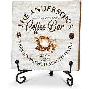 Funny Office Desk Decor, Coffee Bar Accessories, Coffee Bar Wooden Sign, Birthday Christmas Inspirational Gifts for Women Men Family Friends, Cute Cool Desk Accessories for Home Office-D15, Pack of 2