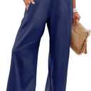 JZC Women's Palazzo Lounge Pants Casual Wide Leg Pants High Waist Flowy Toursers with Pockets (Blue, L)