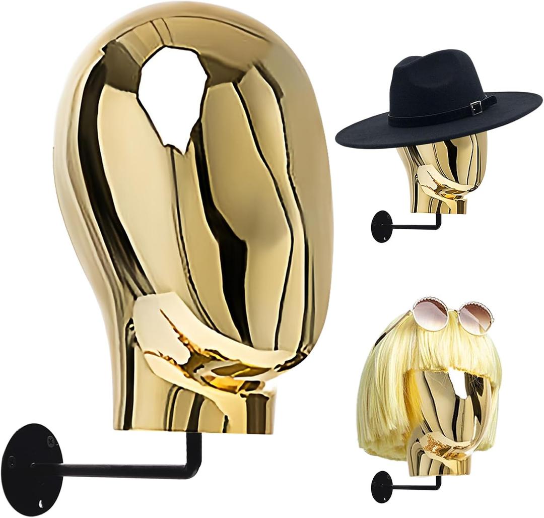 CHADWICK Mannequin Head Wall Mount Wig Stand, Chrome Wig Holder, Hanging Wig Stand, Hat Display Stand, 20 Inch Manikin Head Block for Wigs, Hats, Headwear, Luxury Look at Home, Salon, Head Swivels