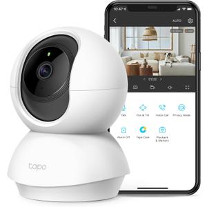 Tapo 2K Indoor Pan/Tilt Wired Security Camera - Works as a Baby Monitor & Pet Camera, Motion Detection, 2-Way Audio, Siren, Night Vision, Subscription-Free Local Storage or Optional Cloud, C210 (White)