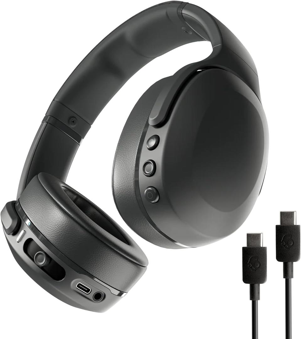 Skullcandy Crusher Evo Wireless Bluetooth Headphones with Extra USB-C Charging Cable, Multi-Sensory Bass, Noise Isolating Over-Ear Fit, 40 Hours Battery, Microphone for iPhone Android - True Black