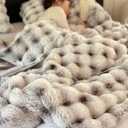 Luxury 1000GSM Throw Blanket, 60x80 Inches, Ultra Soft Double-Sided 3D Bubble Textured Faux Rabbit Fur, Frosted Brown & White, Reversible High-Density Plush Warm Blanket for Sofa & Bed
