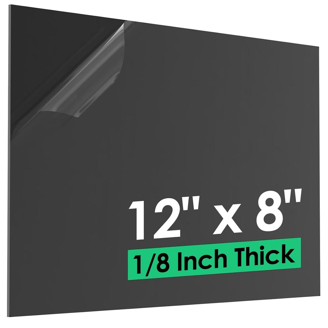 ABS Plastic Sheet 1/8 Inch Thick (3mm) - 12" x 8", Black Waterproof Rigid Thermoplastic Board for Signs, Crafts, DIY Projects (Pack of 1)