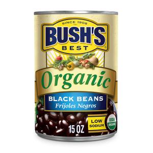 BUSH'S BEST 15 oz Canned Organic Black Beans, Source of Plant Based Protein and Fiber, Low Fat, Gluten Free, (Pack of 12), Best Before: AUG/2027