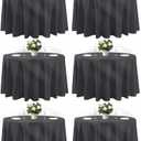 Cuckan 120 Inch Round Tablecloth, 6 Pack Black Stain Resistant and Wrinkle-Free Polyester Table Cover for Wedding, Banquet, Party, Restaurant  [Black ], [6-Pack]