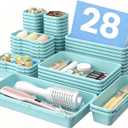 A-LuGei Military Grade Drawer Organizer, Makeup organizer, Holds 177 Items Bathroom Organizers and Storage, Organization and Storage, Desk Drawer Organizer for Vanity (Blue)