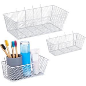 Photect Pegboard Wire Baskets Accessories Hanging Wall Organizer 3 Sizes Pegboard Bins Basket Home Garage Multi Fit Organizer for Slatwall(White,3 Pcs)