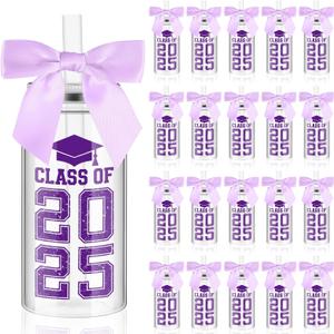 Skylety 24 Set 2025 Graduation Cups with Lid and Straw, Class of 2025 Graduation Gifts Plastic Mason Jar Tumbler Cup Bow Decorated, 12 oz Reusable Water Bottle for Grad Party Favor Decoration(Purple)