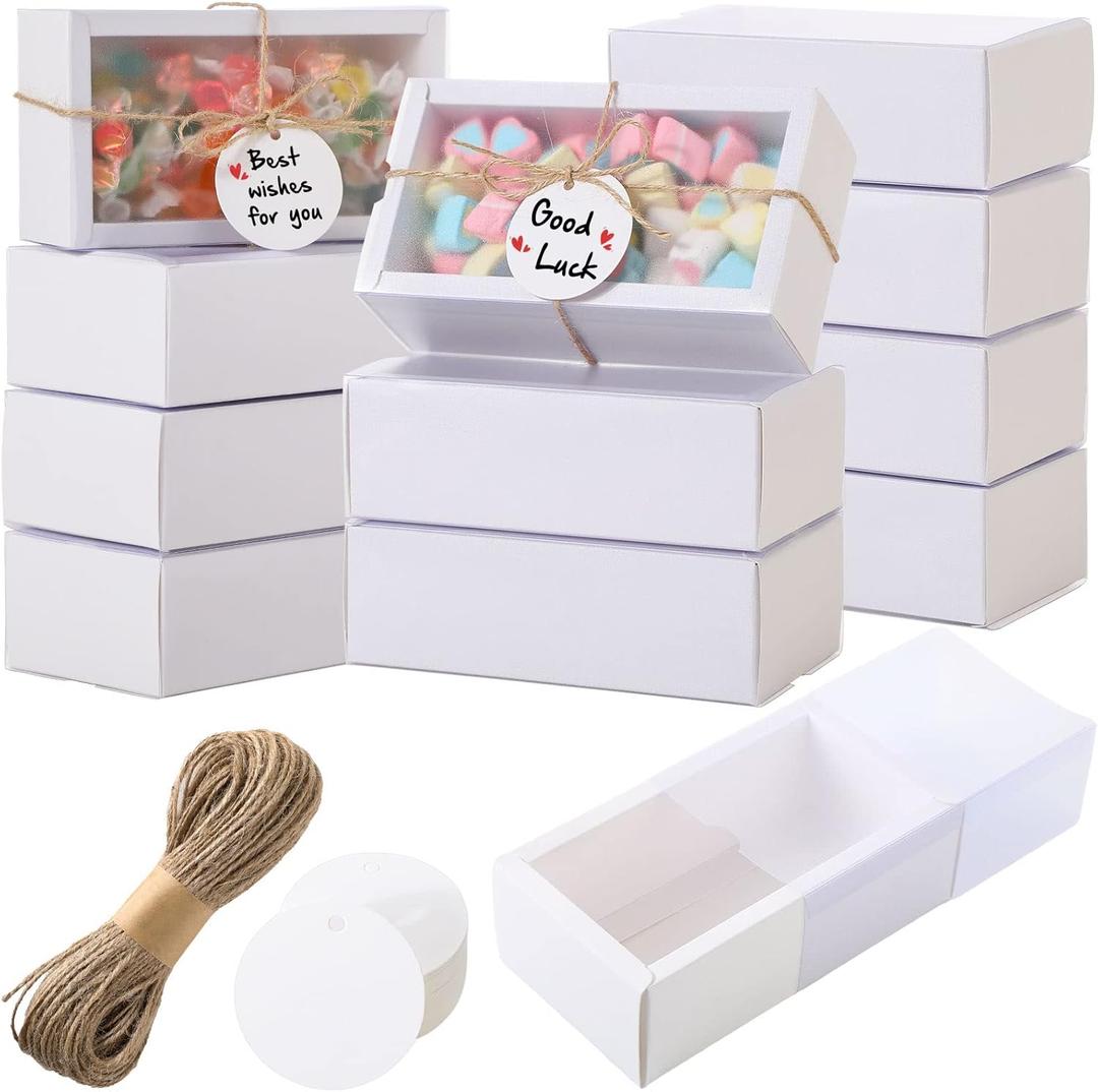 Roowest 50 Sets Kraft Homemade Gift Box Bundle with Blank Tags and Jute String (101 Items) for Jewelry Candy Wrapping Party Favor(6.3 x 3.5 x 2 Inch, White)