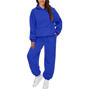 Two Piece Sets for Women Lounge Long Sleeve Matching Sweatsuits Casual Fall Jogger Tracksuits with Pockets, Blue Size XL
