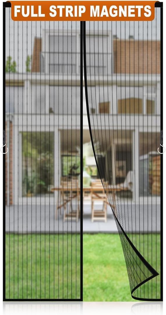 Magnetic Screen Door Mesh, Easy Install, Heavy Duty Fiberglass,Self Sealing Door Screen for Single Door Size 30 x 81 Inch, Screen Door Size 32 x 82 Inch