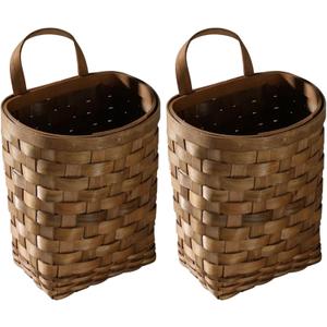 Cabilock Handwoven Wicker Hanging Basket 9.84 X 6.69 X 10.62In Rustic Wall Storage Planter for Kitchen Vegetables Fruits and Flower Display