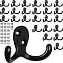 25 Pack Coat Hooks Wall Hooks for Hanging, Heavy Duty Double Prong Metal Hook Wall Mounted for Living Room, Bathroom, Kitchen, Bedroom for Coat, Bag, Scarf, Towel, Hat, Key, Cup (Black)