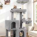 Globlazer Cat Tree Tower with 2 Cat Condos for Multiple Indoor Cats, 52in Multi-Level Plush Cat Condo Tower with 5 Sisal Scratching Posts, 2 Padded Perches, Big Basket, Widened Base, S52, Light Grey