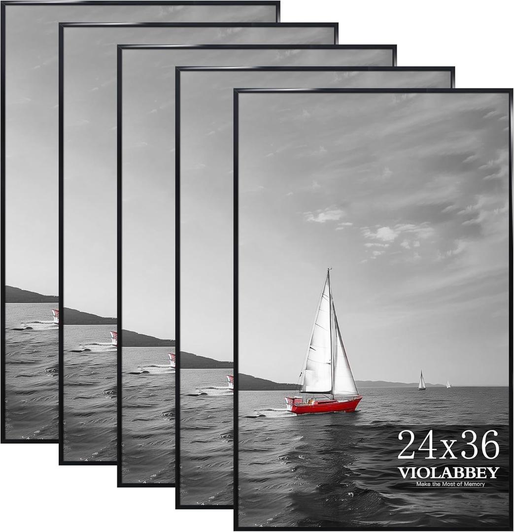 VIOLABBEY 24x36 Poster Frame Set of 5, Black Picture Frames for Wall Mounting Vertically or Horizontally, Gallery Wall Frame