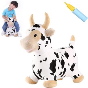 INPANY Bouncy Cow Farm Animal Hopper Toys, Toddler Plush Bouncing Inflatable Bouncer, Ride on Hopping Horse, Indoor Outdoor Cowboy Rodeo Birthday Party Decorations Gifts for 2 3 4 Year Old Girls Boys