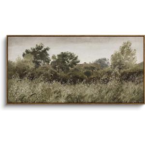 InSimSea Extra Large Framed Vintage Wall Art, Living Room Country Farmhouse Decor, Grassland Landscape Paintings, Canvas Prints, Retro Scenery Long Picture for Bedroom Above of Bed,24x48inch