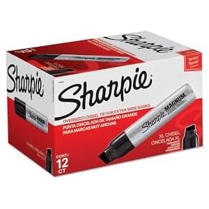 Sharpie Magnum Permanent Markers, Oversized Chisel Tip, Black, 12 Count - Office, Home, Teacher Supplies, Great for Poster Boards
