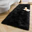 LOCHAS Soft Fluffy Faux Fur Rugs for Bedroom Bedside Rug 2x5 Feet, Washable, Furry Sheepskin Area Rug for Living Room Girls Room, Luxury Shag Carpet Home Decor, White (Black)