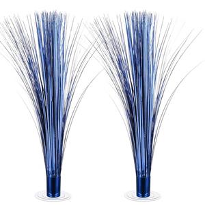CraftyDream 2 Pcs Metallic Spray Centerpieces Graduation Centerpieces for Tables Decorations with Clear Base Shimmering Foil Sprays for Birthday Easter and Celebration Events(Blue)