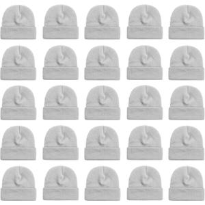 25 Pack Winter Beanie Hats, Unisex Thermal Toboggan Cold Weather Cuffed Caps Bulk Bundle (One Size, Gray)