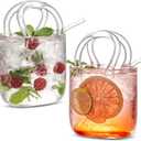 Glass Purse for Drinks Set of 2,24oz Unique Funky Thick Wine Glasses Gifts for Women Party,Fish Bowl Vase,Creative Unique Drinking Glass for Fruit Juice,Tea,Matcha,Coffee,Flowers (Bubbled)