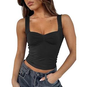 ForeFair Women Sleeveless Sexy Backless Going Out Crop Top Y2K Strappy Ruched Tank Top Summer Tight Slim Fit Cute Tops (S,Black)