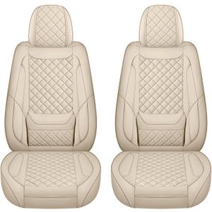 Leather Seat Covers for Cars Breathable Front Seat Covers Waterproof Seat Protectors Universal Fit for Most Automotive Cars SUV Trucks Van (Beige, Front Pair)