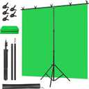 Green Screen Backdrop Kit, Portable Greenscreen Background with T-Shaped Stand, 5 Clamps & Carrying Bag for Photography, Streaming, Zoom, Gaming, (Green, 6.5 Feet X 5.0 Feet)