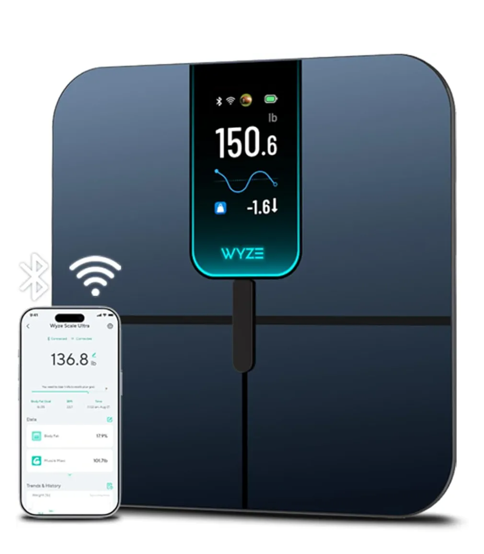 Wyze Scale Ultra, Smart Scale with 4.3" Color Display, Digital Bathroom Scale for Body Weight BMI Muscle Mass Composition, Wi-Fi & Bluetooth Body Fat Scale with Heart Rate, 400 lbs (Black)
