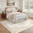 Washable Area Rugs 6x9, Soft Large 6x9 Rugs for Living Room Non-Slip Vintage Beige Indoor Carpet Stain Resistant Rugs for Dining Room Bedroom Nursery Kid & Pet Friendly
