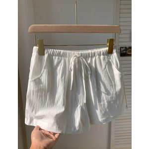 Comfortcana Women Solid Color Waist Tie Pocket Relaxed Casual Shorts, SIZE M