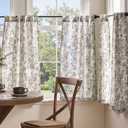 jinchan Small Window Curtains 36 Inch Linen Floral Curtain Set for Kitchen Bathroom Cafe Curtains Light Filtering Window Treatment Farmhouse Cottagecore Back Tab Drapes 2 Panels Blue on Beige
